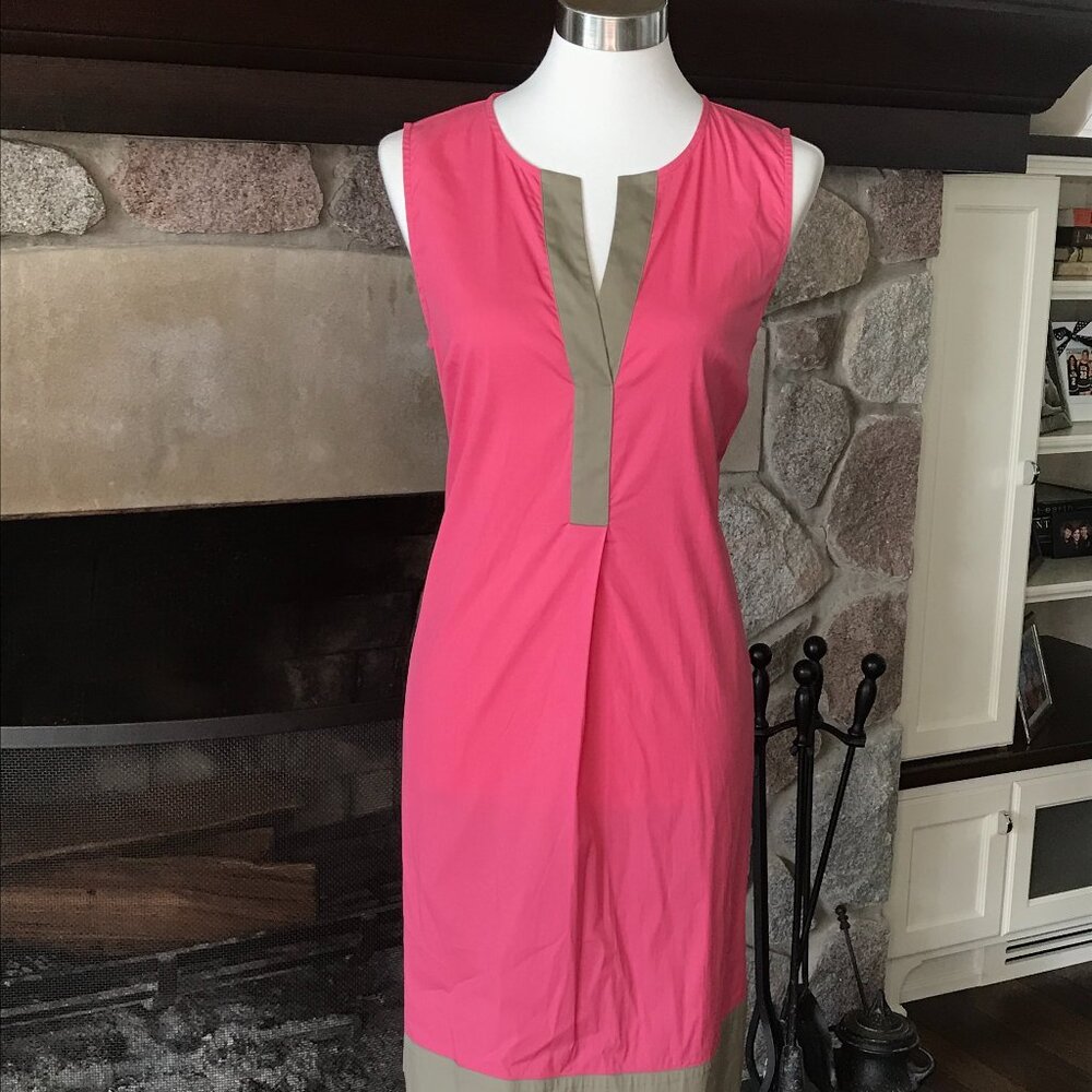 'Rosso35' Pink V-Neck Dress with Green Trim - Size 8